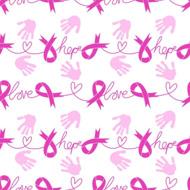 Göğüs kanseri ayı, ambalaj kağıdı, tıbbi aksesuar ve ilaç tekstili için kusursuz pembe kurdele günü deseni. Yüksek kaliteli illüstrasyon