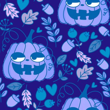 Sonbahar hasadı sebzesiz canavar Cadılar Bayramı balkabağı desenli kağıt, kumaş ve çocuk giysileri baskısı, şenlikli ambalaj ve aksesuarlar. Yüksek kaliteli illüstrasyon