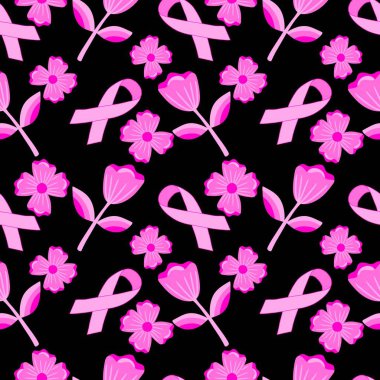 Göğüs kanseri ayı, ambalaj kağıdı, tıbbi aksesuar ve ilaç tekstili için kusursuz pembe kurdele günü deseni. Yüksek kaliteli illüstrasyon