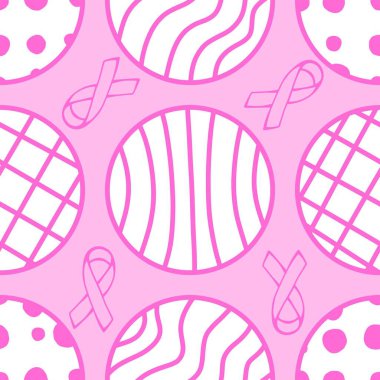 Göğüs kanseri ayı, ambalaj kağıdı, tıbbi aksesuar ve ilaç tekstili için kusursuz pembe kurdele günü deseni. Yüksek kaliteli illüstrasyon