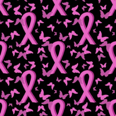 Göğüs kanseri ayı, ambalaj kağıdı, tıbbi aksesuar ve ilaç tekstili için kusursuz pembe kurdele günü deseni. Yüksek kaliteli illüstrasyon