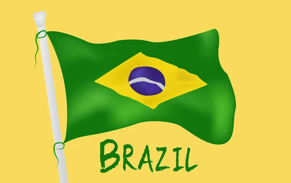 Bandeira Hasteada Brasil Com Texto Escrito Brasil Bandeira Nacional Brasil — Vetor de Stock