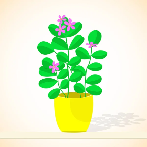 Beautiful Green Plant Pink Flowers Bouquet Vector Illustration Flower Vase — Vetor de Stock