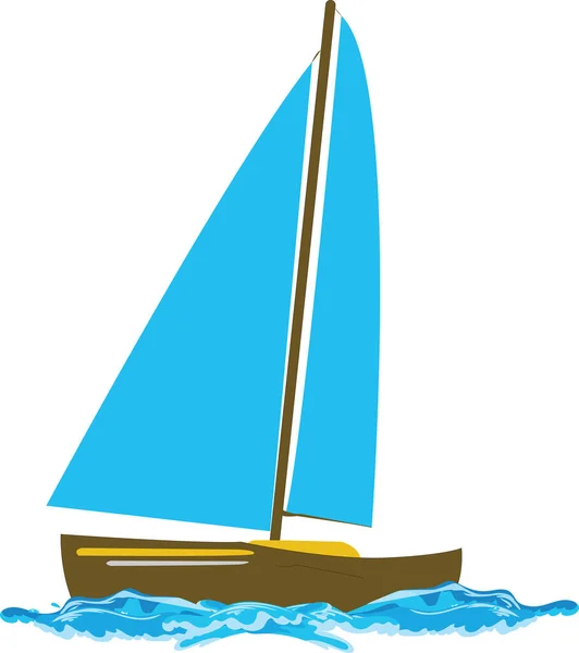 Illustration Von Meereslandschaft Meereswellen Und Segelbooten Vektor Der Schwimmenden Yacht — Stockvektor