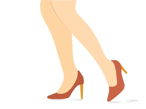 Stylish Lady Shoes Design Woman Walking Wearing Footwear Side View — Stock Vector