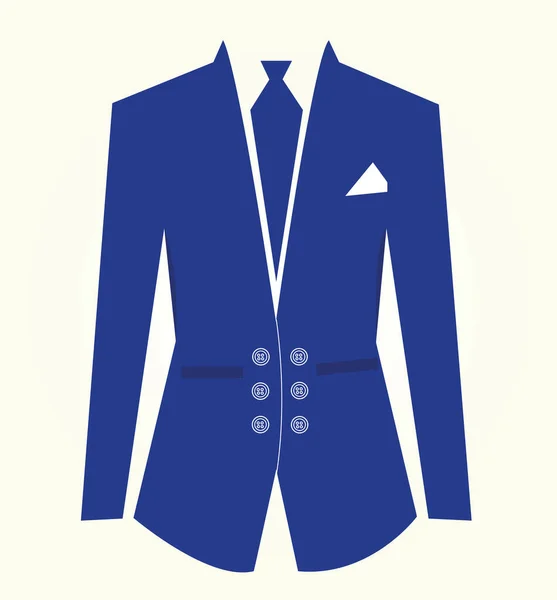 男人的向量蓝色外套和领带口袋和纽扣 长袖上衣用手帕 男式西服 婚纱或庆典礼服 — 图库矢量图片