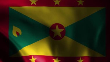 Grenada bayrağı sallamanın animasyonu, ulusal bayrak. Rüzgarda dalgalanan Grenada resmi bayrağı izole edildi. Gerçekçi el sallayan el bombası bayrağı