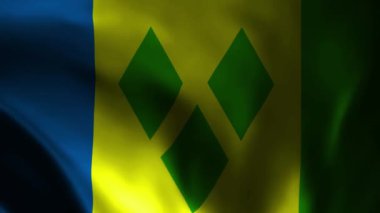 Saint Vincent ve Grenadinler 'in bayrağını sallamanın animasyonu, ulusal bayrak. Rüzgarda dalgalanan Saint Vincent resmi bayrağı izole edildi. Gerçekçi el sallayan Aziz Vincent ve el bombası bayrağı