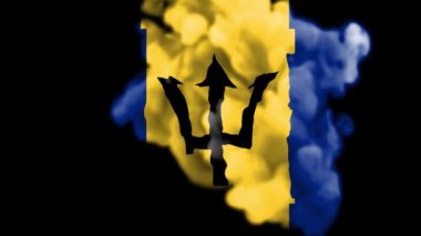 Barbados 'un bayrağını, Barbados' un ulusal bayrağını göstermenin dumanlı animasyonu. Barbados resmi bayrağının sıvı animasyonu açıldı. Gerçekçi dumanlı Barbados bayrağı, Orta Amerika
