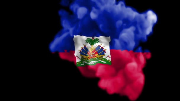 ハイチの国旗 ハイチの国旗を明らかにする煙のアニメーション ハイチ公式旗の液体アニメーションが公開されました 現実的なスモーキーなハイチの旗 中央アメリカ — ストック動画