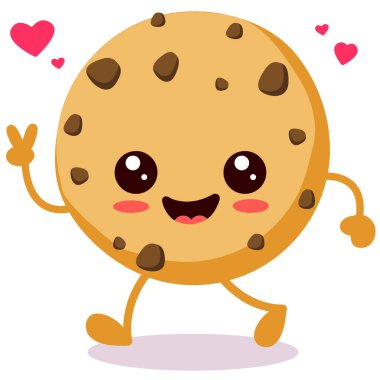 Mutlu gülümseyen Kawaii tatlı kurabiyeleri. Vektör düz çizgi film karakteri çizim simgesi tasarımı. Beyaz arkaplanda izole.