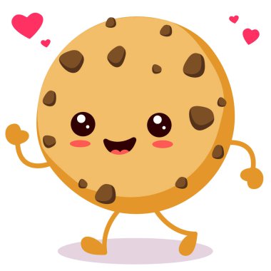 Mutlu gülümseyen Kawaii tatlı kurabiyeleri. Vektör düz çizgi film karakteri çizim simgesi tasarımı. Beyaz arkaplanda izole.