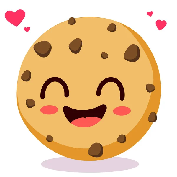 Felice Sorridente Kawaii Carino Biscotto Vettore Piatto Cartone Animato Personaggio — Vettoriale Stock