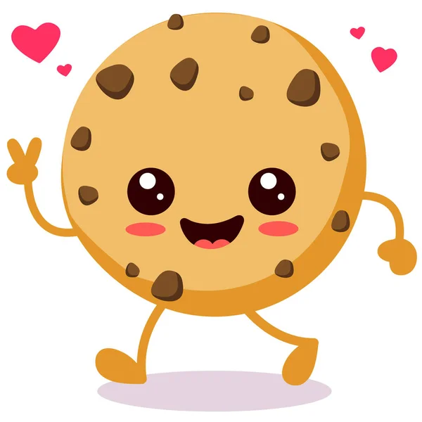 Mutlu gülümseyen Kawaii tatlı kurabiyeleri. Vektör düz çizgi film karakteri çizim simgesi tasarımı. Beyaz arkaplanda izole.