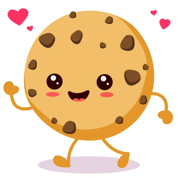 Mutlu gülümseyen Kawaii tatlı kurabiyeleri. Vektör düz çizgi film karakteri çizim simgesi tasarımı. Beyaz arkaplanda izole.