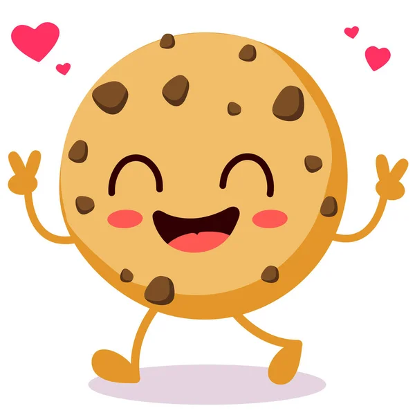 Mutlu gülümseyen Kawaii tatlı kurabiyeleri. Vektör düz çizgi film karakteri çizim simgesi tasarımı. Beyaz arkaplanda izole.