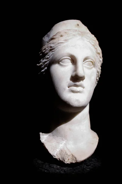 Marble head sculpture of Artemis, late 3rd century BCE. Artemis is the Greek goddess of the hunt, the wilderness, wild animals, the Moon, and chastity.