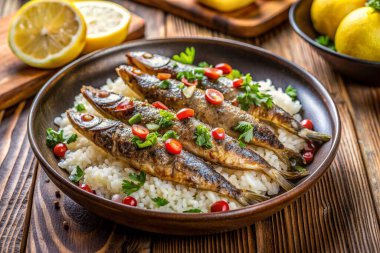 Lezzetli Ahenkli Sardalyalar ve Pirinç Lezzeti