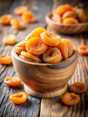 Tahta bardakta kurutulmuş kayısılar.