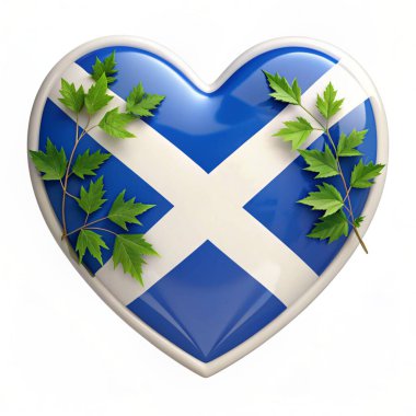 Kalbinde erik yapraklarıyla İskoçya bayrağı