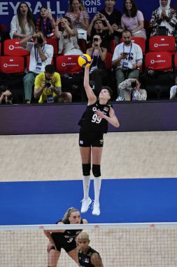 18-06-2025 Istanbul-Turkey: Hande Baladin in action during a powerful serve at Volleyball Nations League 2025