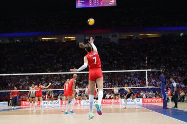 18-06-2025 Istanbul-Turkey: Hande Baladin in action during a powerful serve at Volleyball Nations League 2025