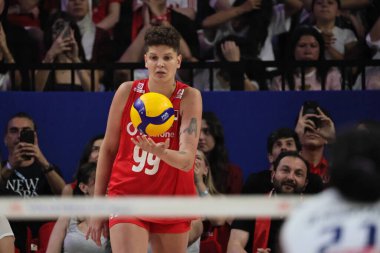 18-06-2025 Istanbul-Turkiye: Ebrar Karakurt serving during Volleyball Nations League 2025 match