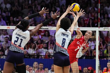 18-06-2025 Istanbul-Turkiye: Hande Baladin spiking against block during Volleyball Nations League 2025 match