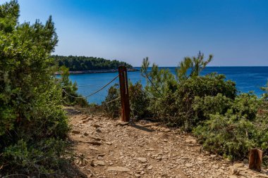 Hırvatistan 'ın Pula Istria Kamenjak kentindeki Adriyatik Denizi üzerinde çakıl taşı plajı tatili