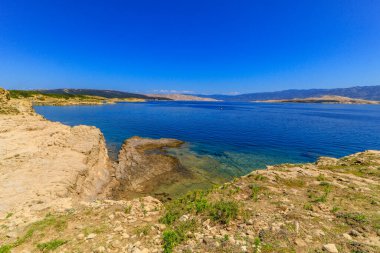 Croatian wildlife blue Adriatic Sea rocky beaches for naturists Island Rab clipart