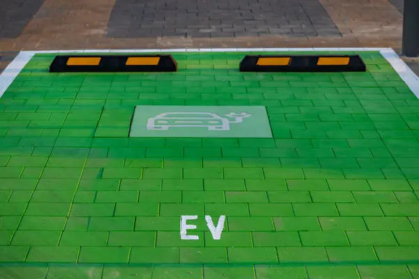 stock image Construction of a charging station for electric cars in a shopping center, construction site for car charger