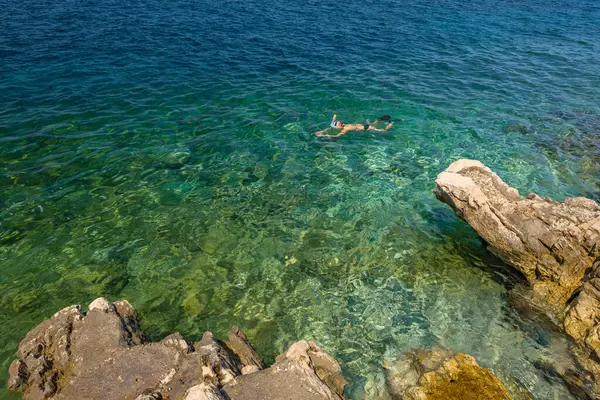 stock image Blue clear water Adriatic sea coast of Croatia Peljesac peninsula Trpan