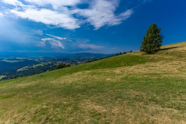 Ochodzita tepesinden Silesian Beskids dağlarının manzarası, Koniakow bölgesinin panoraması.