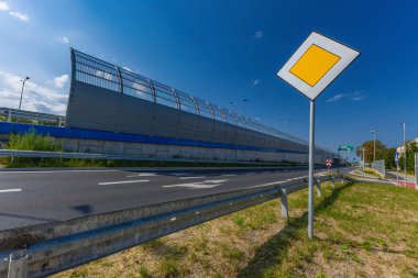 New viaduct in Czestochowa, intersection of Aleja Wojska Polskiego and Aleja Pokoju, European Road 75, hot summer in the city clipart