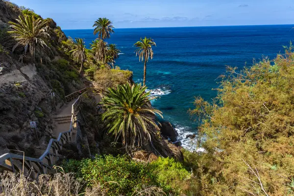 Tenerife 'nin kuzeyinde yer alan Los Realejos, Rambla de Castro, Playa de Castro, Atlantik Okyanusu' nda şelalesi olan bir plaj.