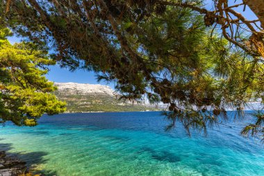 Peljesac peninsula, quiet and peaceful beaches, empty, no tourists, rest outside the season, small town of Trpanj clipart