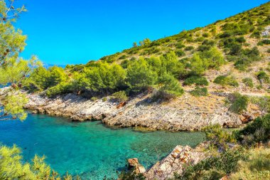 Hvar adasında bisiklet gezisi, panorama, Jelsa yakınlarında vahşi plajlar, tatil için ideal bir yer.
