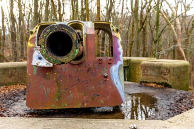 Gdynia kıyısındaki ormandaki ateş çukurları, askeri anıtlar, topçu mevzileri, Birinci Dünya Savaşı 'ndan kalma tarihi yerler.