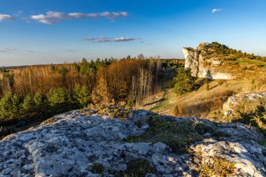Towarne Dağları, Olsztyn 'deki şatonun etrafındaki alan, mavi pınara karşı dağların manzarası.