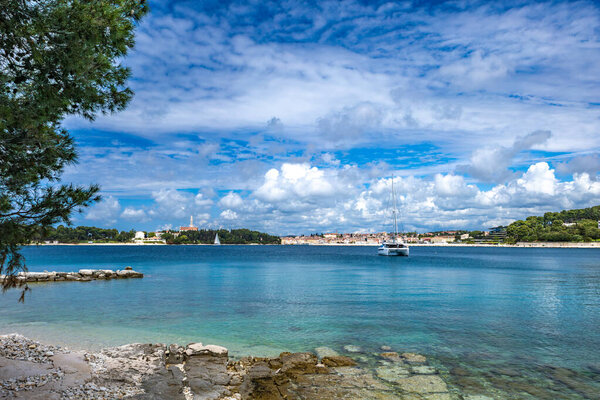 Rocky coast and beach on the Kamenjak Peninsula, Kamenjak Park, summer landscape on Kamenja