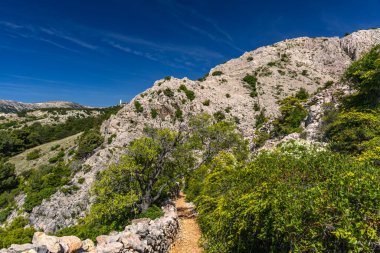 KR adasındaki Baska 'dan Vela Luka plajına yürüyüş yolu.