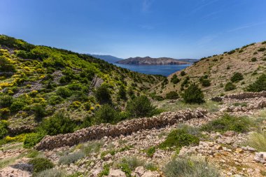 Yerli halk tarafından Baska 'dan Vela Luka plajına uzanan patikada inşa edilen taştan alçak duvarlar, koyun ve koç otlakları için diğer otlakların tepesine istiflenmiş taşlar