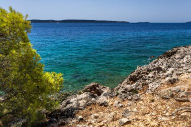 Hırvatistan 'ın Ciovo adasının kıyısındaki Vela i Mala Draga plajına giden yol
