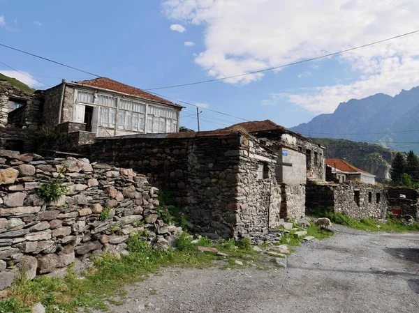 Casas Piedra Tradicionales Kazbegi Georgia Foto Alta Calidad — Foto de Stock
