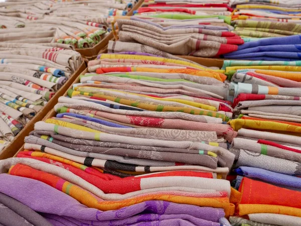 Assortment of handmade dish towels at local market in Aix-en-Provence, Provence, France. High quality photo