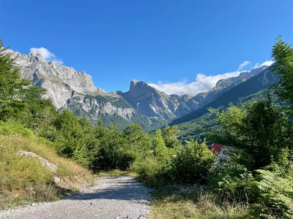 Arnavutluk Alpleri 'nin panoramik manzarası, Theth. Yüksek kalite fotoğraf