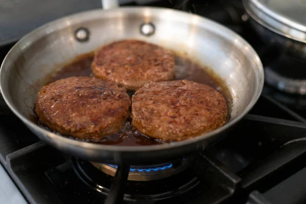 Plant base, veggie burger that looks like beef, juicy and meaty taste of a traditional hamburger