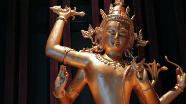 Altın Budist heykeli gülen bir nesne taşıyor