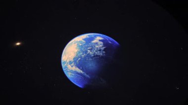 Mavi yeryüzü, karanlık uzay arka planında yüzüyor