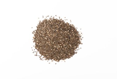 Beyaz arka planda izole Chia tohumları. Süper yemek. Sağlıklı yemek..